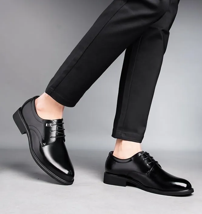 Men's Patent Leather Dress Shoes Mens Retro Formal Business Oxford Shoes Comfortable Height Increasing Non-Slip Softsole Walking Derby Shoes