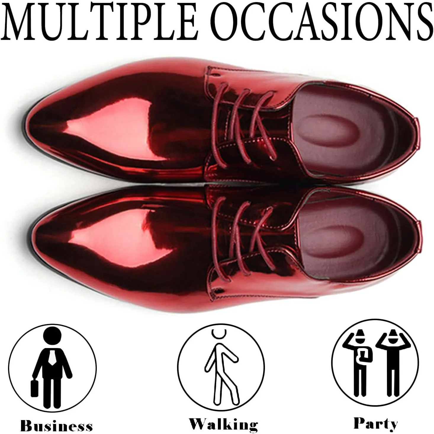 Men's Patent Leather Fashion Lace Up Low Heel Oxford Shoes Shiny Luxury Classic Pointed Toe Low Top Formal Derby Shoes Prom Party Casual Business Tuxedo Dress Shoes