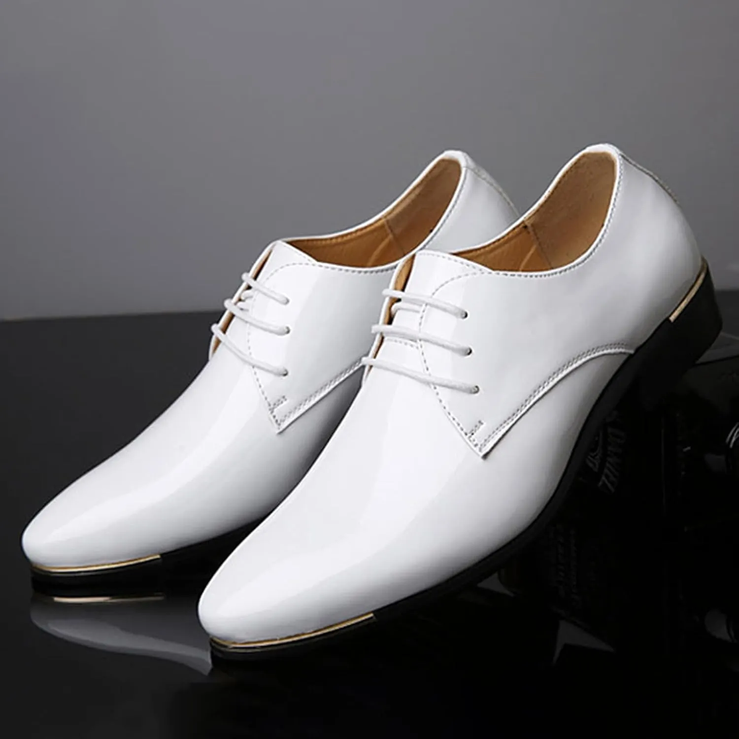 Men's Patent Leather Pointed Toe Derby Dress Shoes Classic Lace-Up Tuxedo Business Formal Oxford Shoes