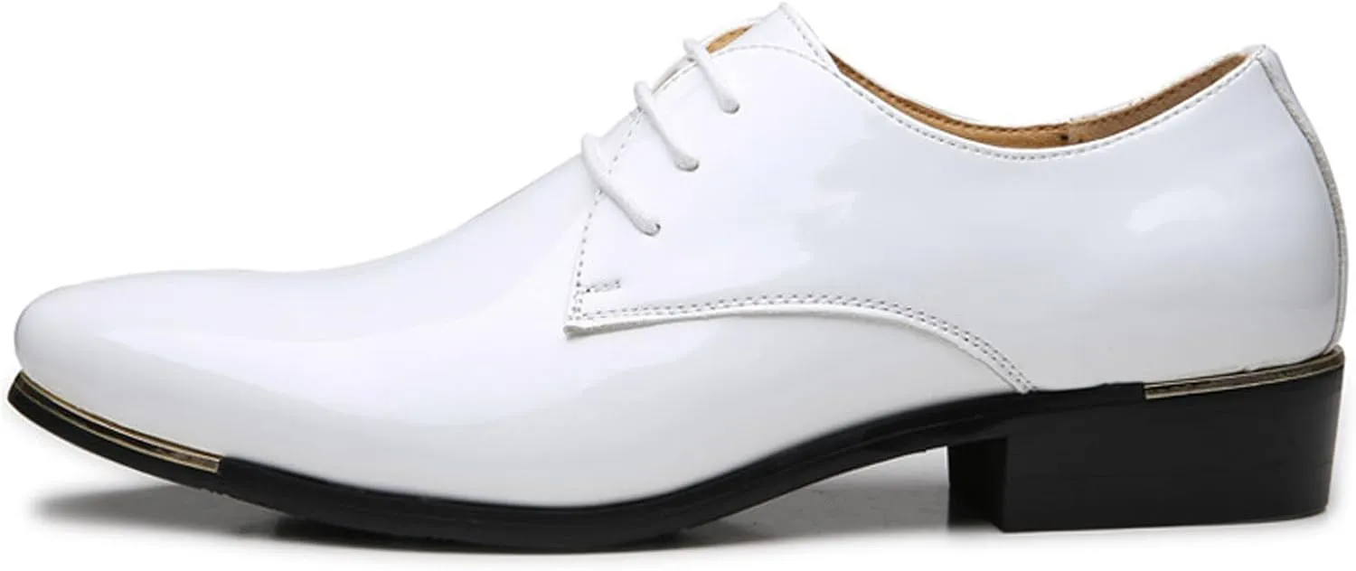 Men's Patent Leather Pointed Toe Derby Dress Shoes Classic Lace-Up Tuxedo Business Formal Oxford Shoes