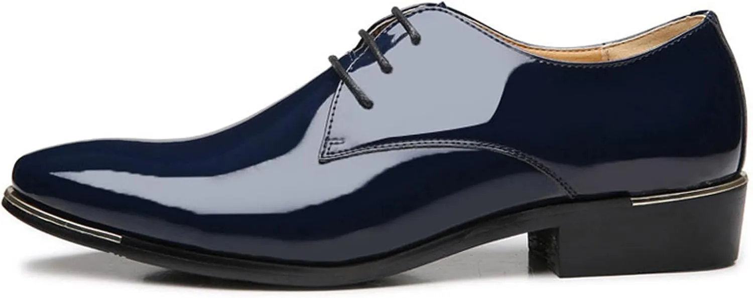 Men's Patent Leather Pointed Toe Derby Dress Shoes Classic Lace-Up Tuxedo Business Formal Oxford Shoes