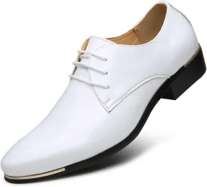 Men's Patent Leather Pointed Toe Derby Dress Shoes Classic Lace-Up Tuxedo Business Formal Oxford Shoes