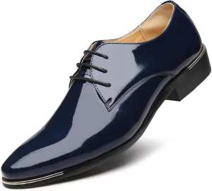 Men's Patent Leather Pointed Toe Derby Dress Shoes Classic Lace-Up Tuxedo Business Formal Oxford Shoes