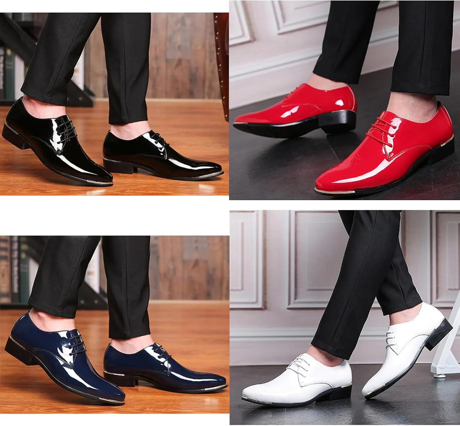 Men's Patent Leather Pointed Toe Derby Dress Shoes Classic Lace-Up Tuxedo Business Formal Oxford Shoes