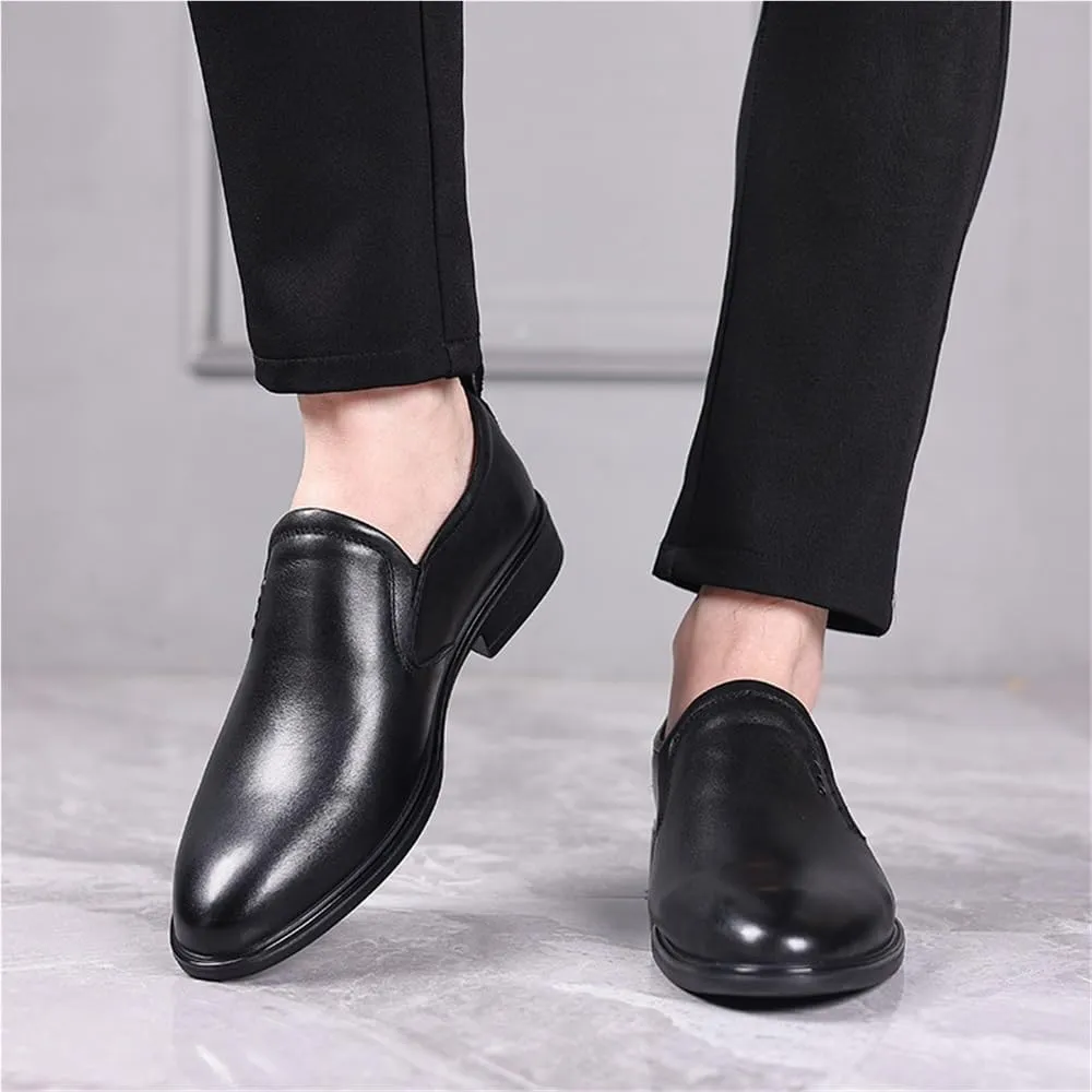 Mens Slip On Lace Up Pointed Toe Dress Shoes Genuine Leather Top Grain Business Formal Derby Office Wedding