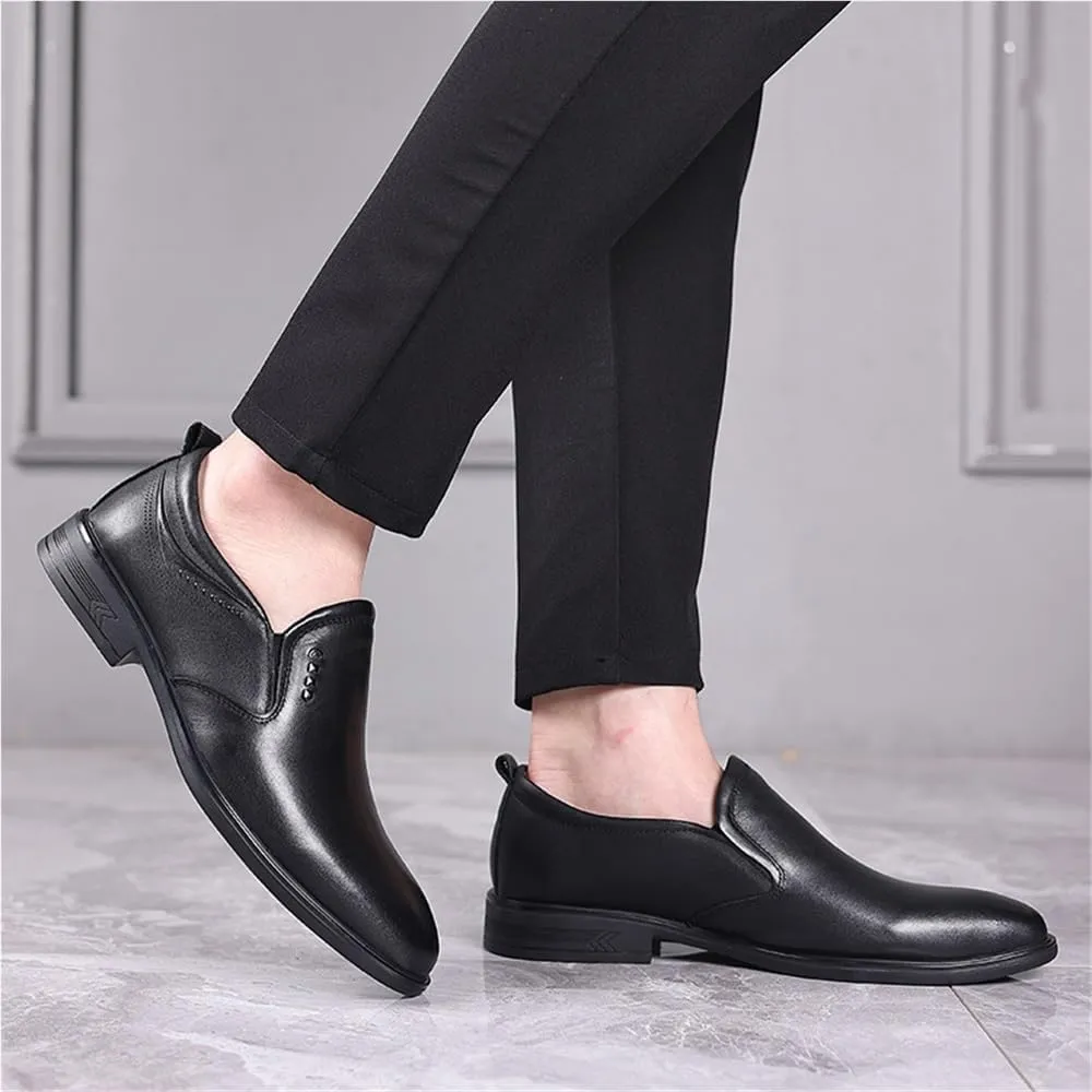 Mens Slip On Lace Up Pointed Toe Dress Shoes Genuine Leather Top Grain Business Formal Derby Office Wedding