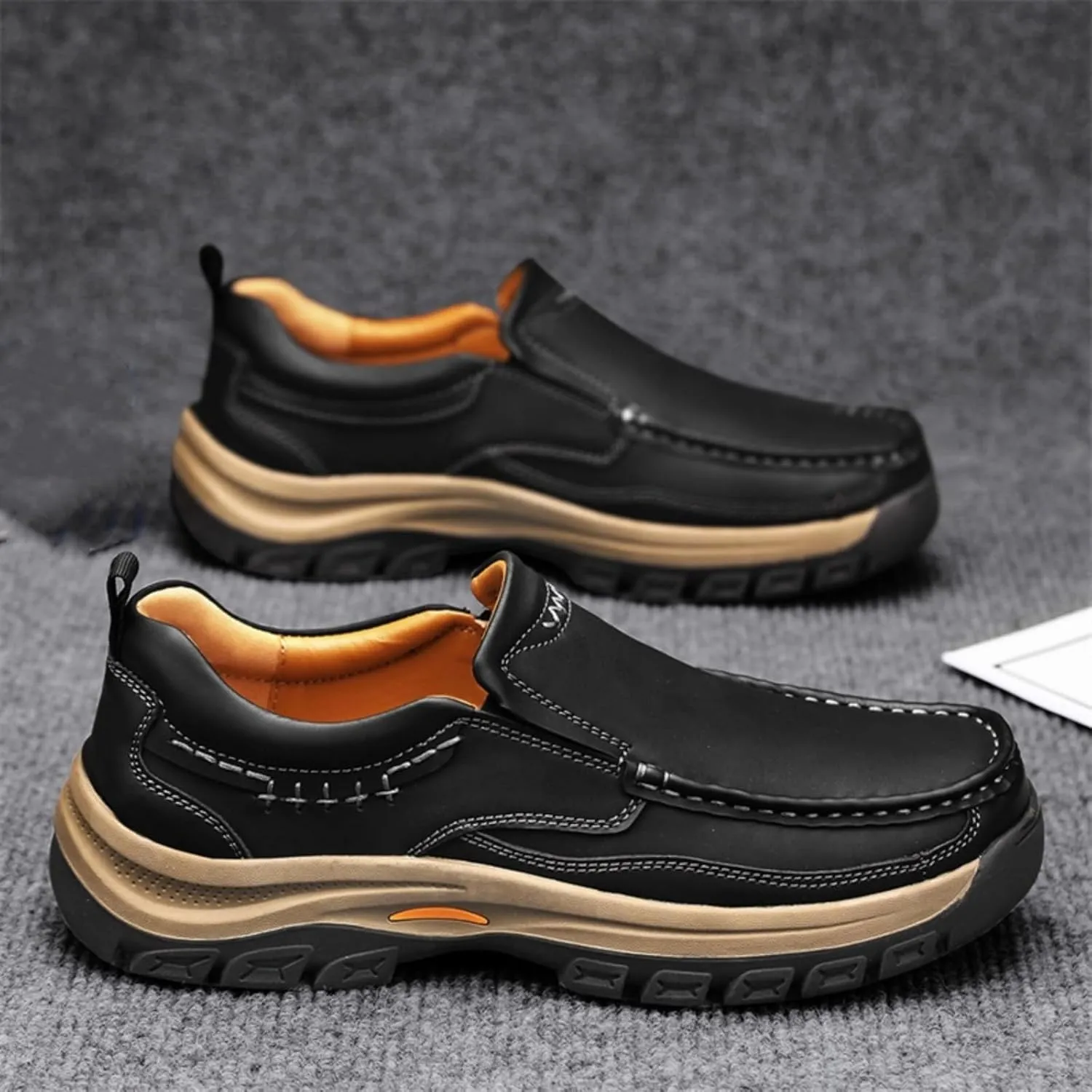 Men's Slip - On Leather Outdoor Comfortable Casual Hiking Shoes for Work Office and Beyond