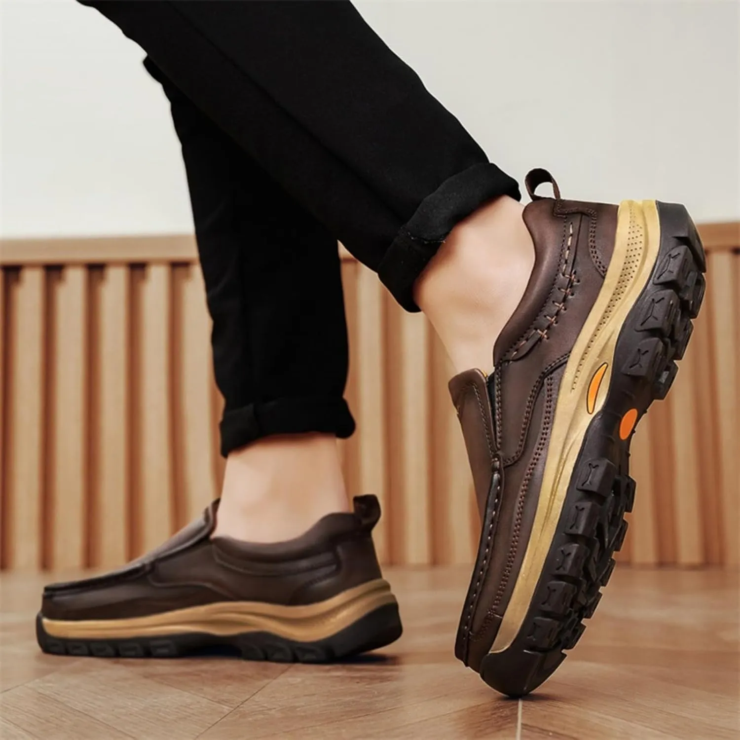 Men's Slip - On Leather Outdoor Comfortable Casual Hiking Shoes for Work Office and Beyond