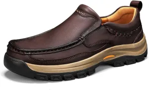 Men's Slip - On Leather Outdoor Comfortable Casual Hiking Shoes for Work Office and Beyond