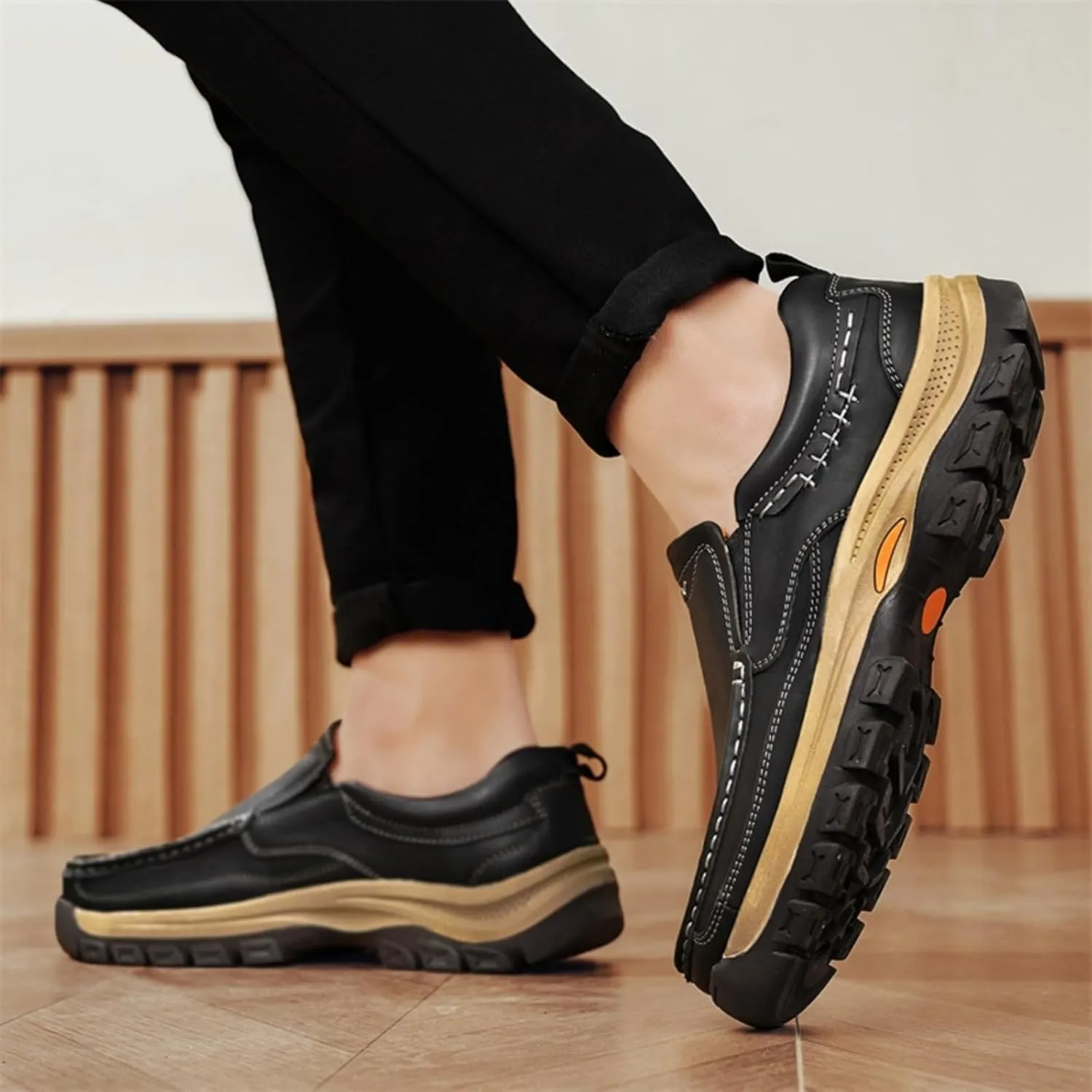 Men's Slip - On Leather Outdoor Comfortable Casual Hiking Shoes for Work Office and Beyond