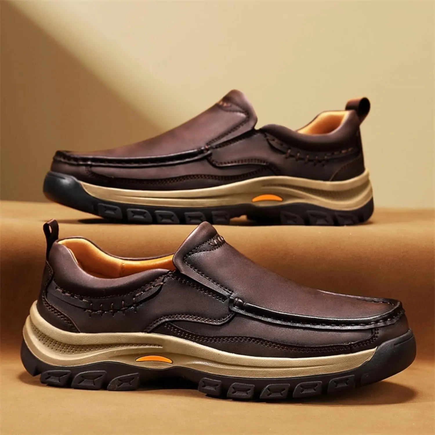 Men's Slip - On Leather Outdoor Comfortable Casual Hiking Shoes for Work Office and Beyond
