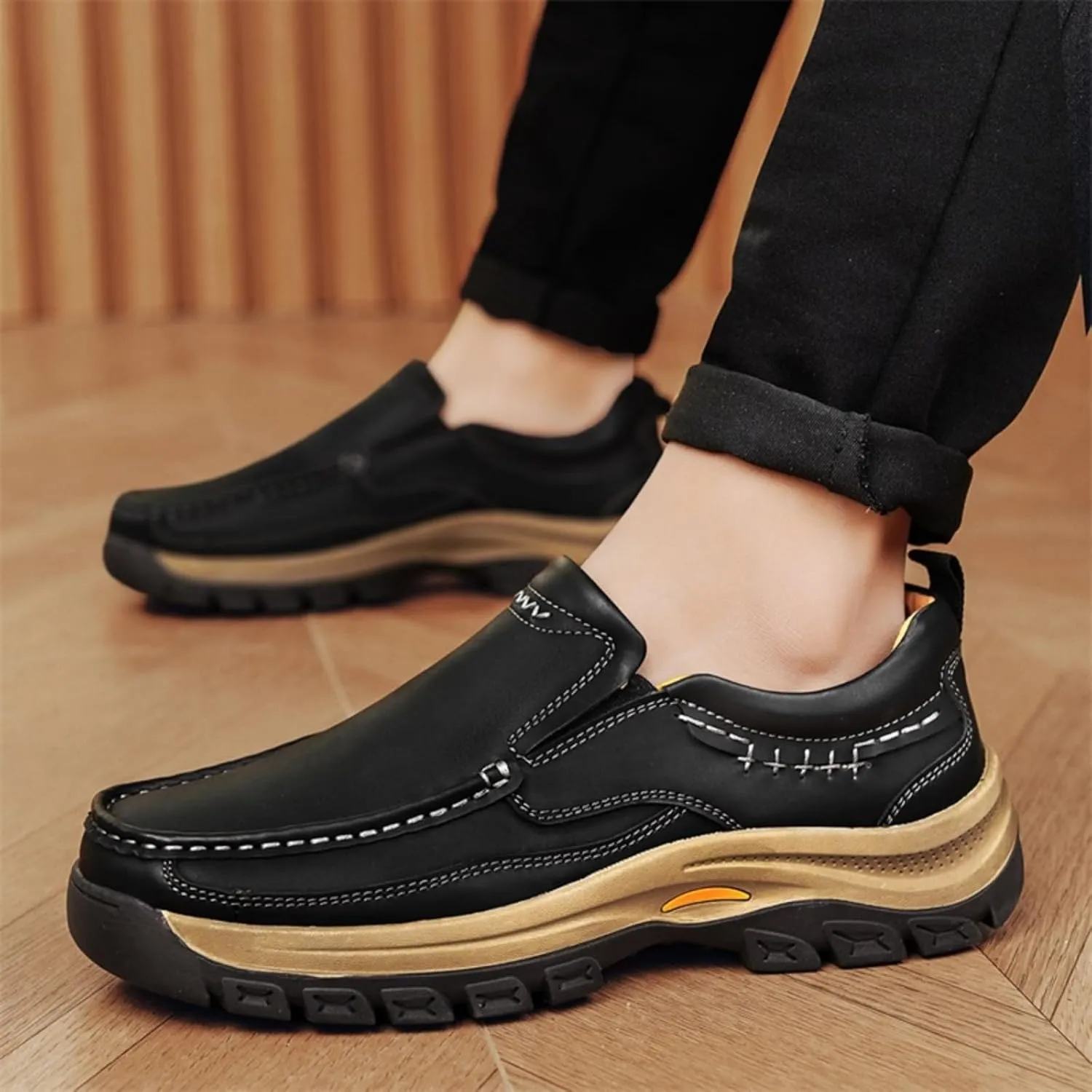 Men's Slip - On Leather Outdoor Comfortable Casual Hiking Shoes for Work Office and Beyond