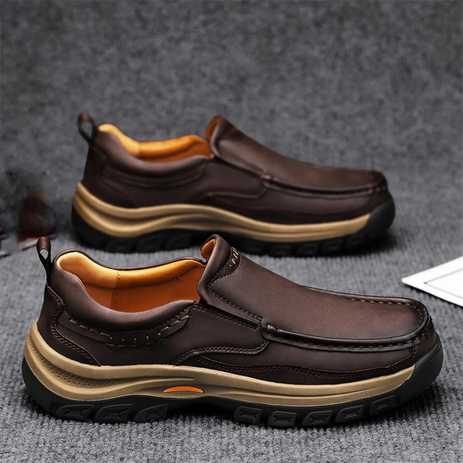 Men's Slip - On Leather Outdoor Comfortable Casual Hiking Shoes for Work Office and Beyond