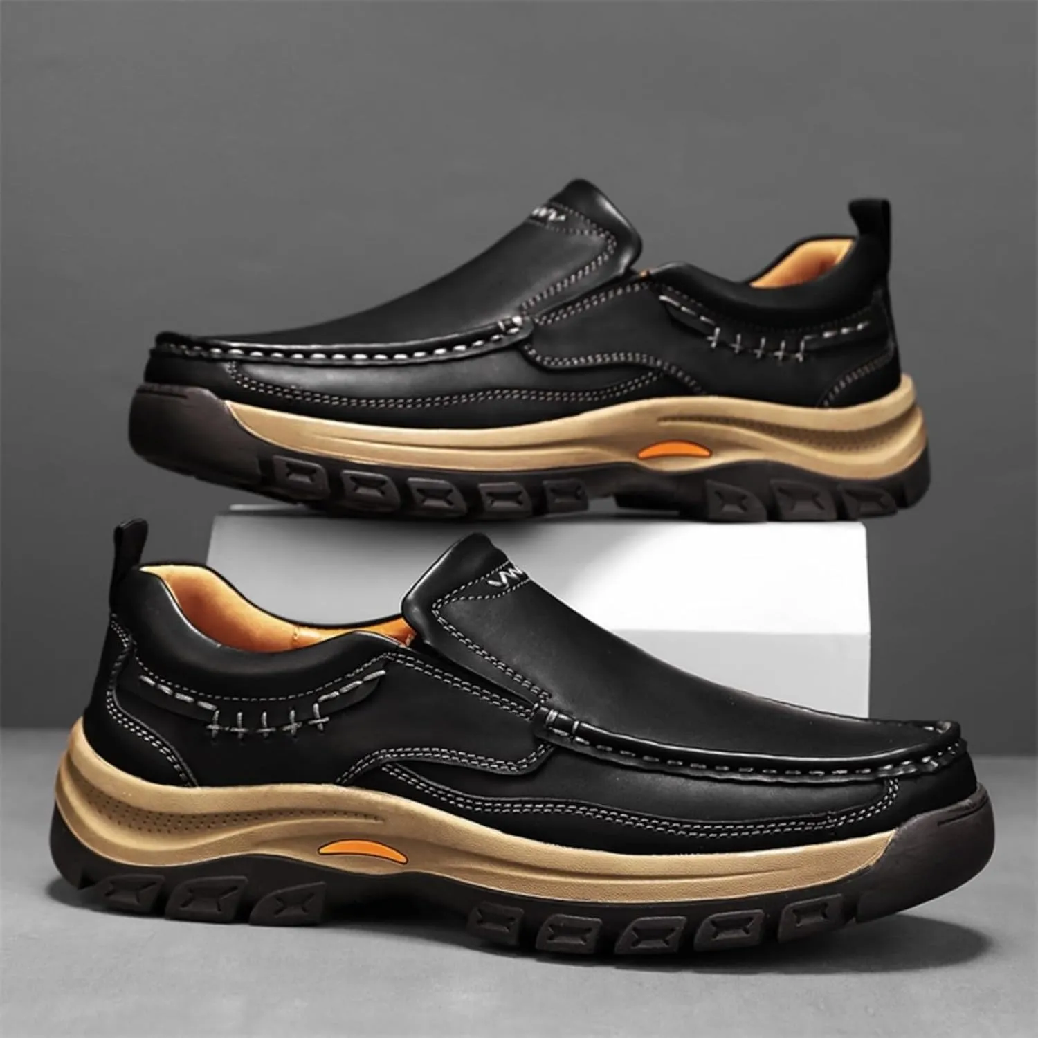Men's Slip - On Leather Outdoor Comfortable Casual Hiking Shoes for Work Office and Beyond
