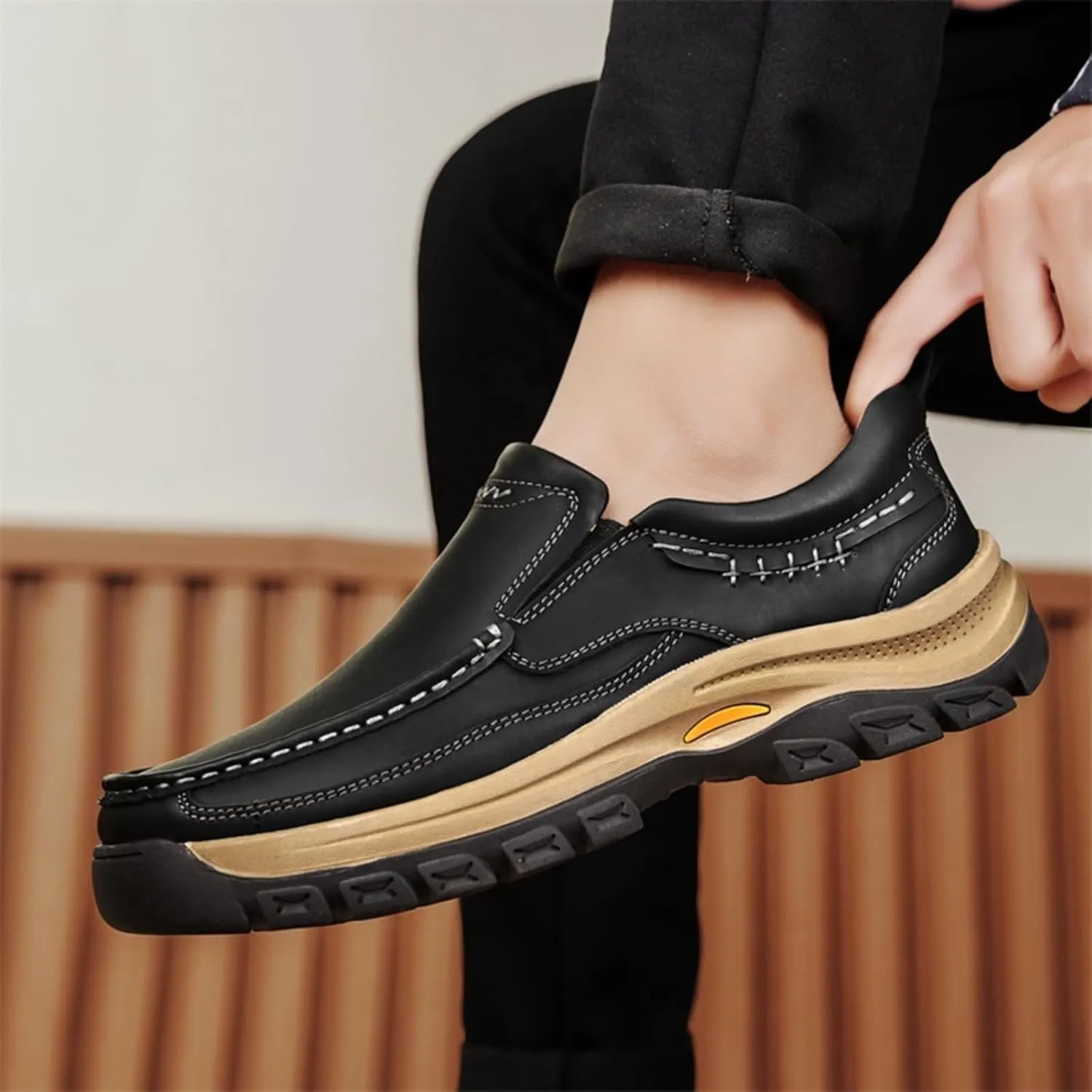 Men's Slip - On Leather Outdoor Comfortable Casual Hiking Shoes for Work Office and Beyond