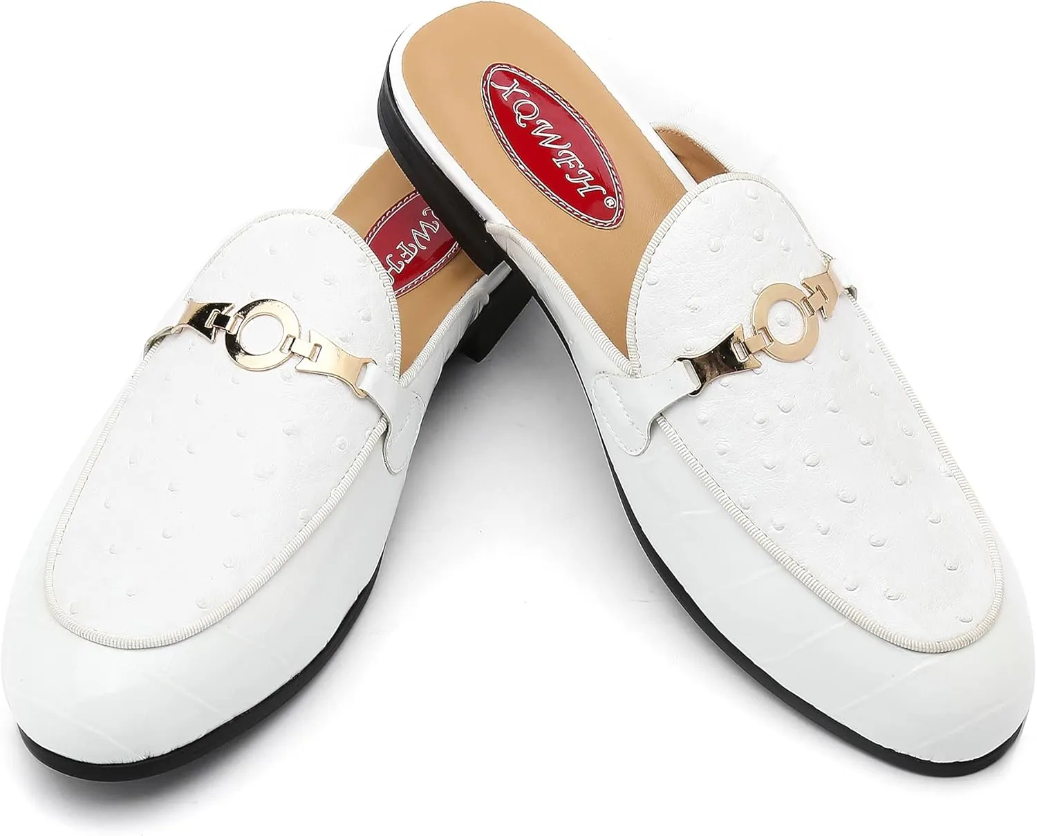 Men's Slip-on Mule Sandals Loafer with Gold Buckle,Fashion Leather Formal Wear Casual Backless Dress Slippers