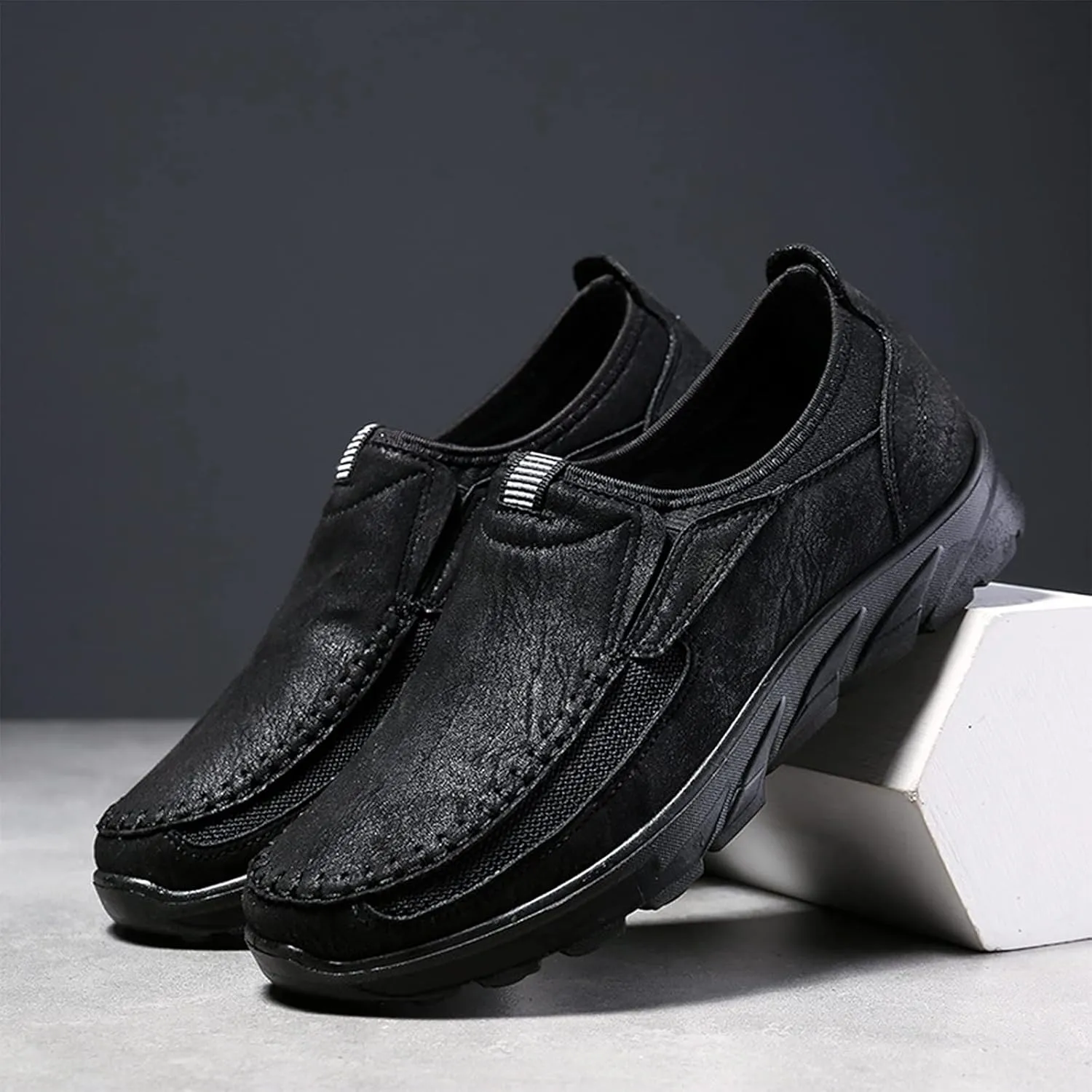 Mens Slip on Orthopedic Leather Loafer Casual Business Lightweight Walking Soft Driving Shoes Moccasin Daily Flats Sneakers