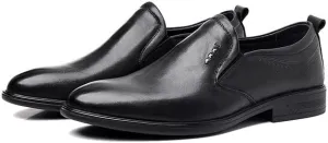 Mens Slip On Pointed Toe Dress Shoes Genuine Leather Top Grain Business Formal Derby Office Shoes Oxford
