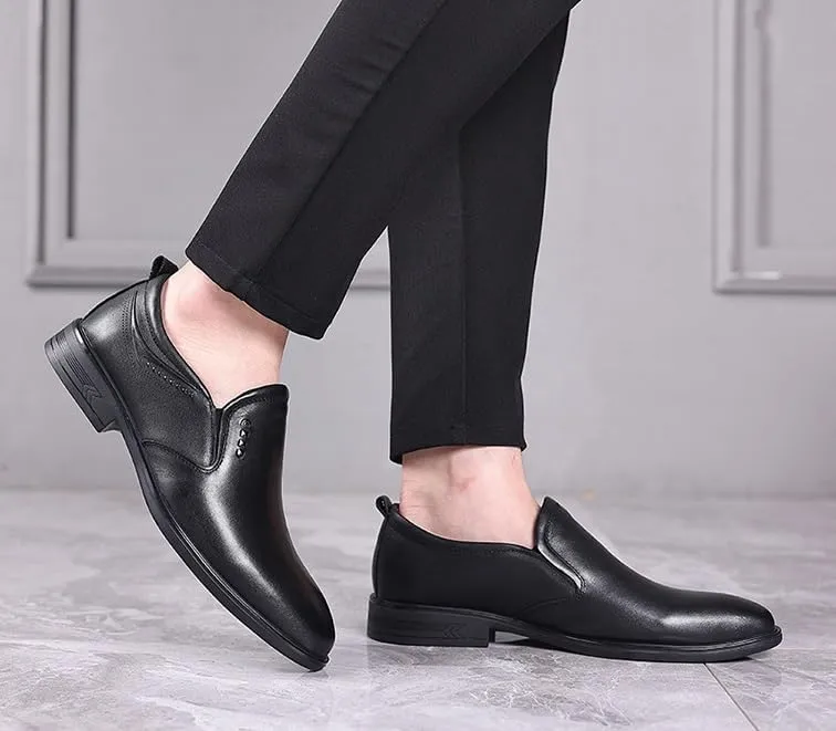 Mens Slip On Pointed Toe Dress Shoes Genuine Leather Top Grain Business Formal Derby Office Shoes Oxford