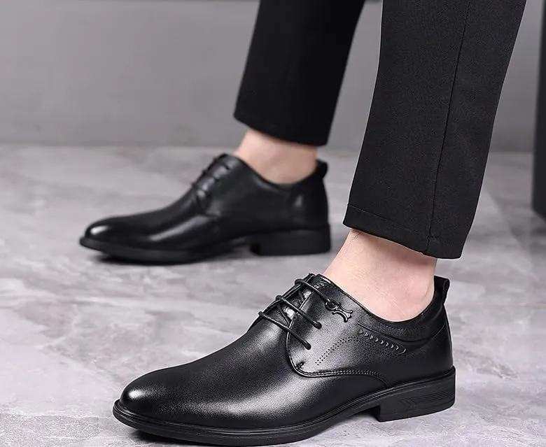 Mens Slip On Pointed Toe Dress Shoes Genuine Leather Top Grain Business Formal Derby Office Shoes Oxford