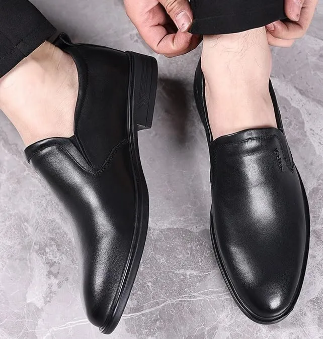 Mens Slip On Pointed Toe Dress Shoes Genuine Leather Top Grain Business Formal Derby Office Shoes Oxford