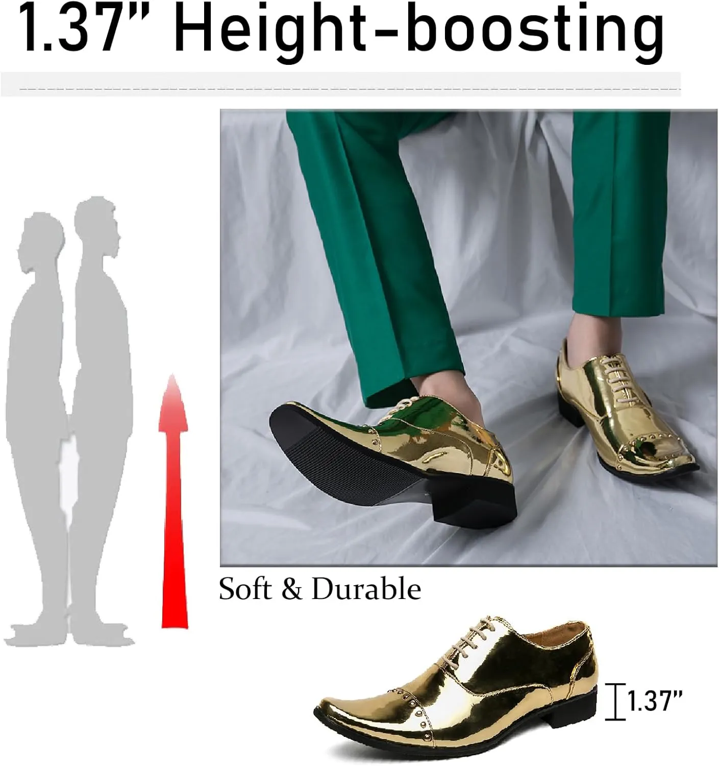 Men's Studded Patent Leather Chelsea Oxfords Fashion Pointed Toe Lace Up Comfortable Block Heel Tuxedo Shoes for Party Business Office Dress Shoes