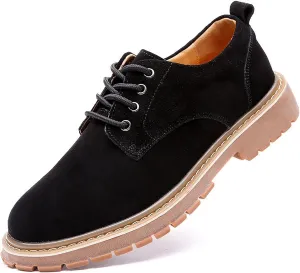Men's Suede Platform Dress Oxfords Classic Comfor Round Toe Low Block Heel Lug Sole Business Lace Up Derby Non-Slip Casual Work Shoes