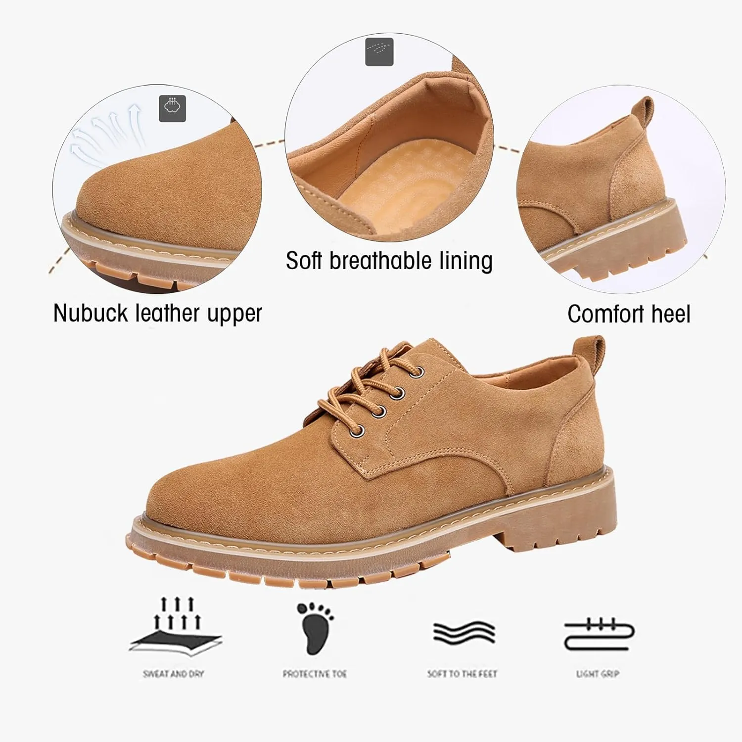 Men's Suede Platform Dress Oxfords Classic Comfor Round Toe Low Block Heel Lug Sole Business Lace Up Derby Non-Slip Casual Work Shoes