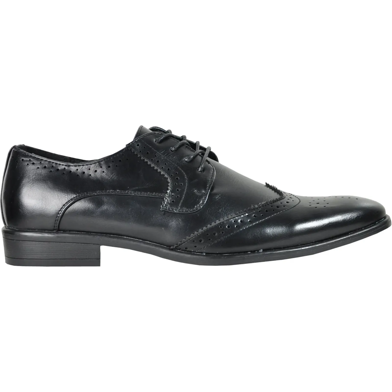 Mens Vintage Style 1920's Wingtip Lace Up Dress Shoe in Black