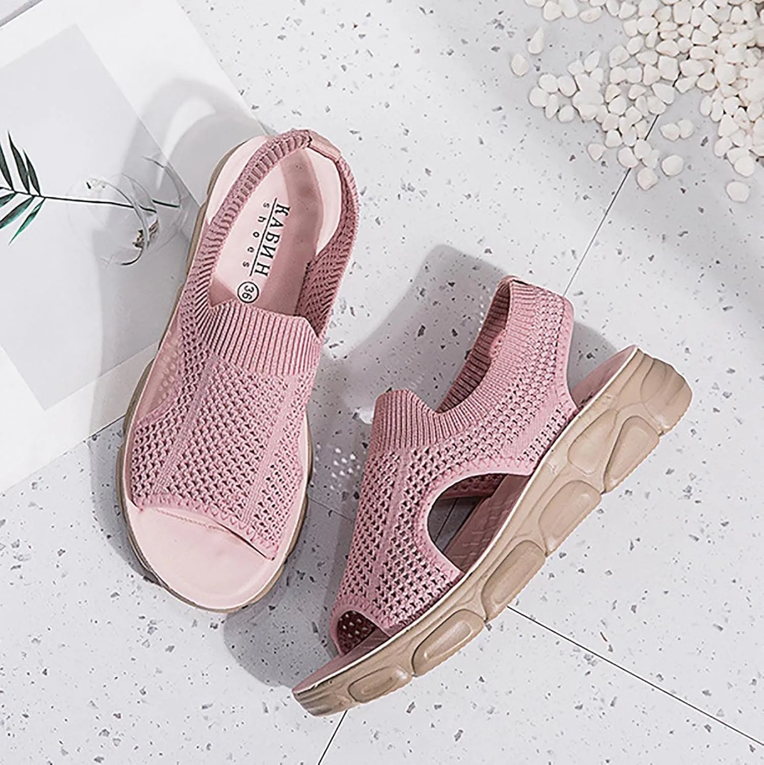 Mesh Breathable Sandals for Women Summer Casual Fish Mouth Open Toe Slip on Wedge Platform Sandals Comfortable Ladies Outdoor Beach Shoes Sandalias
