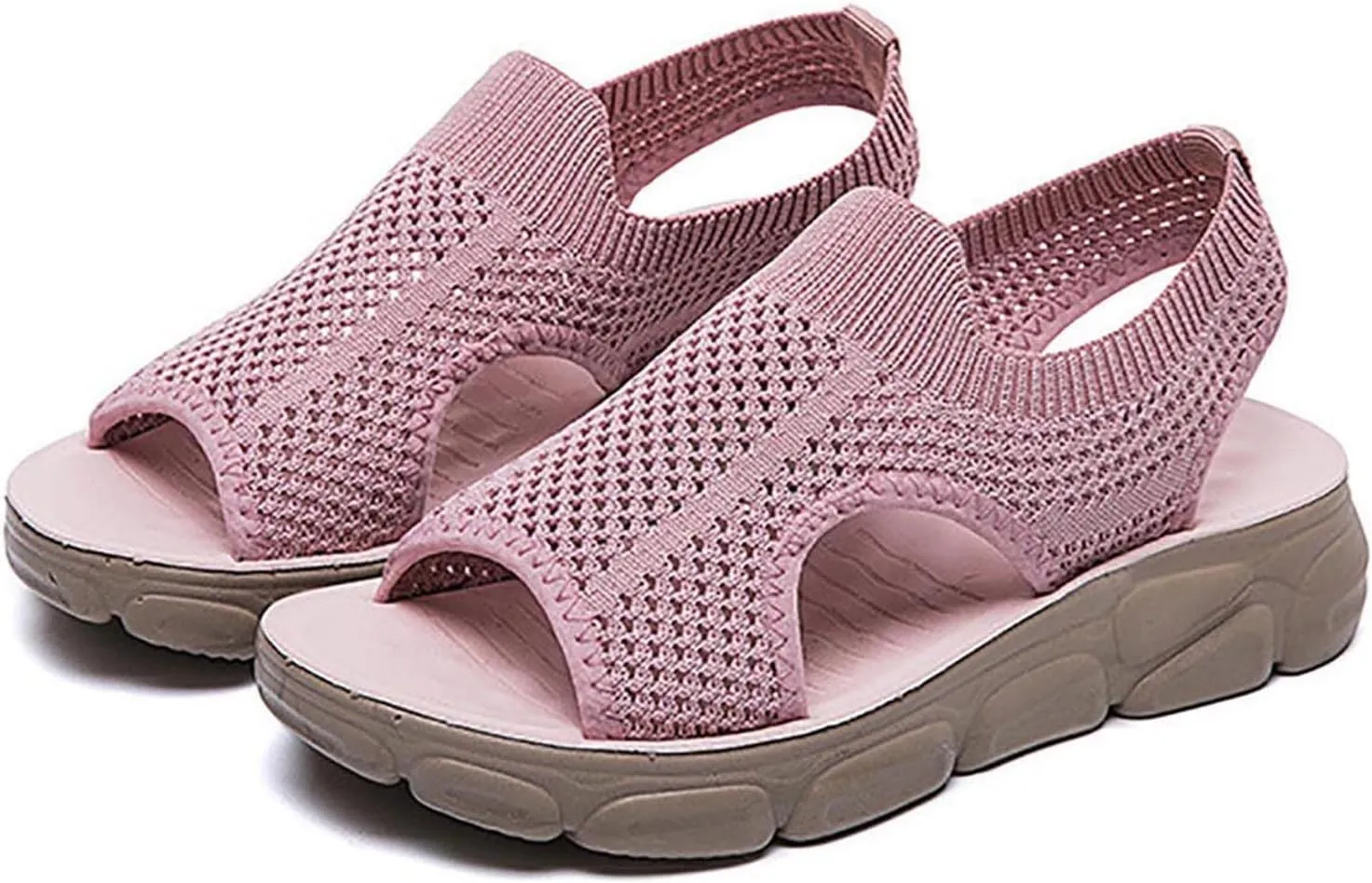 Mesh Breathable Sandals for Women Summer Casual Fish Mouth Open Toe Slip on Wedge Platform Sandals Comfortable Ladies Outdoor Beach Shoes Sandalias