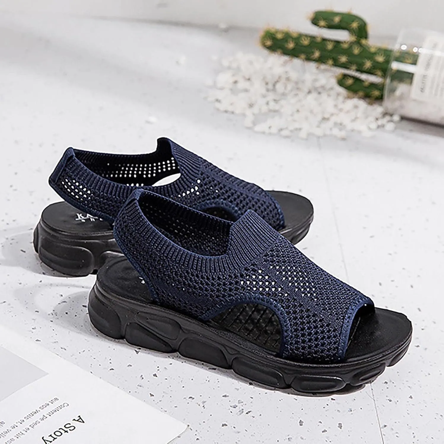 Mesh Breathable Sandals for Women Summer Casual Fish Mouth Open Toe Slip on Wedge Platform Sandals Comfortable Ladies Outdoor Beach Shoes Sandalias