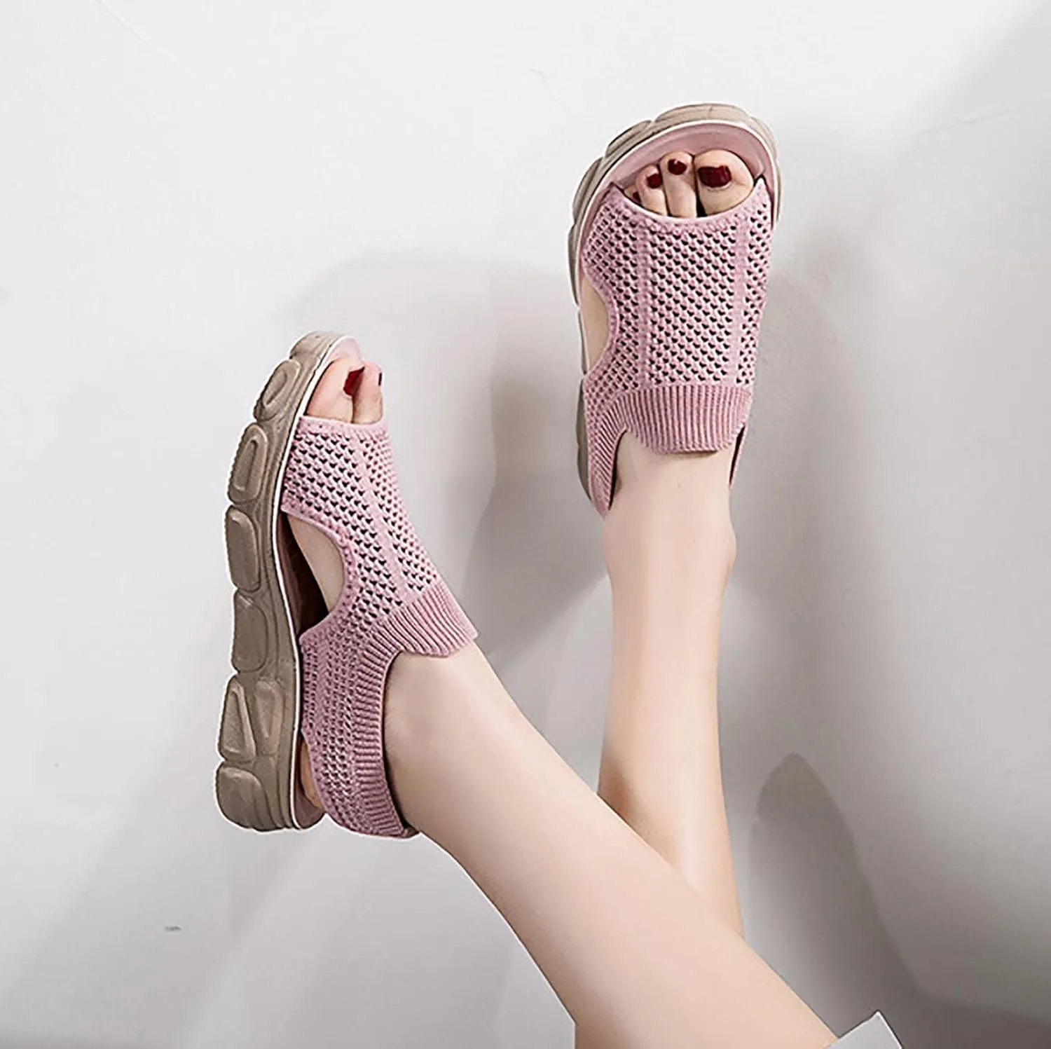 Mesh Breathable Sandals for Women Summer Casual Fish Mouth Open Toe Slip on Wedge Platform Sandals Comfortable Ladies Outdoor Beach Shoes Sandalias