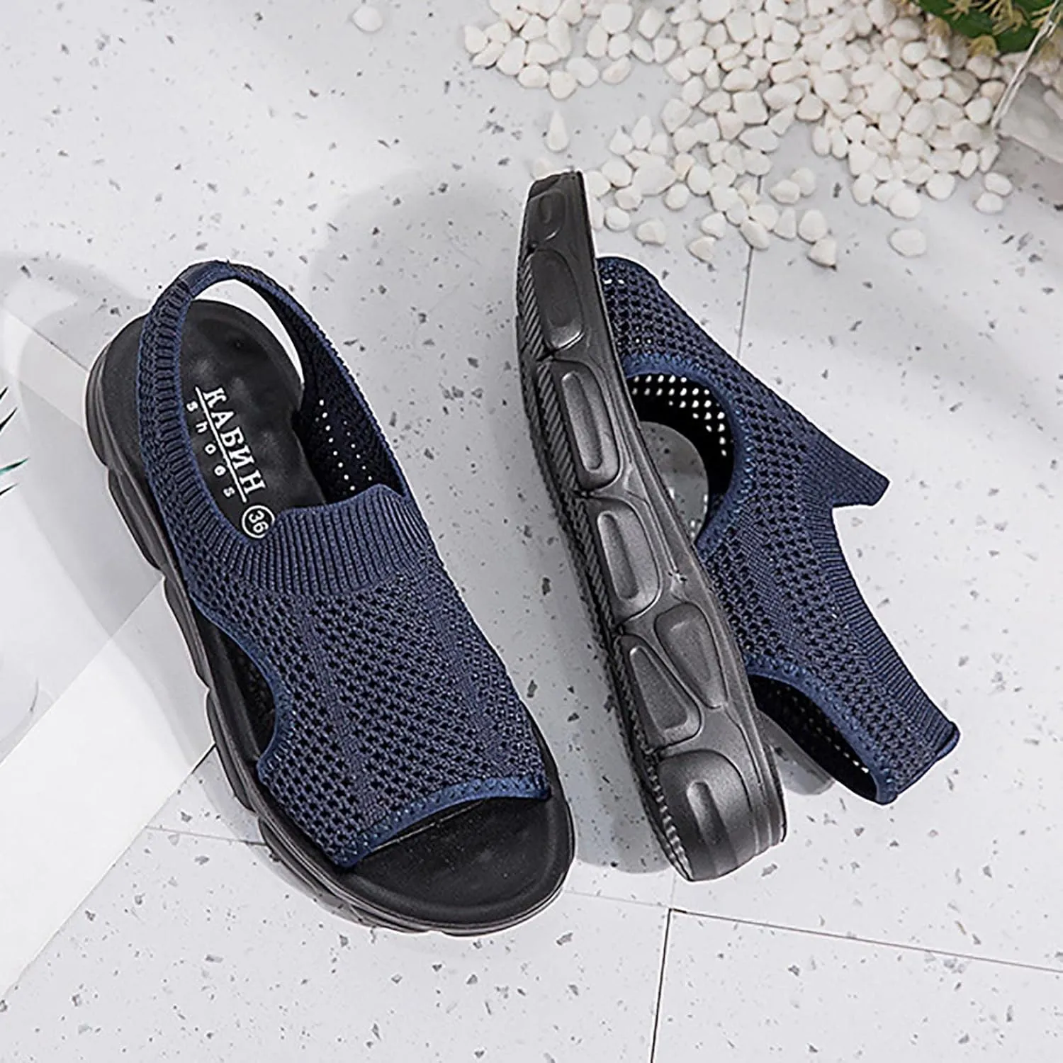 Mesh Breathable Sandals for Women Summer Casual Fish Mouth Open Toe Slip on Wedge Platform Sandals Comfortable Ladies Outdoor Beach Shoes Sandalias