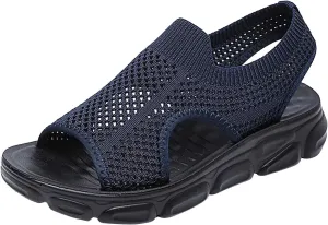 Mesh Breathable Sandals for Women Summer Casual Fish Mouth Open Toe Slip on Wedge Platform Sandals Comfortable Ladies Outdoor Beach Shoes Sandalias