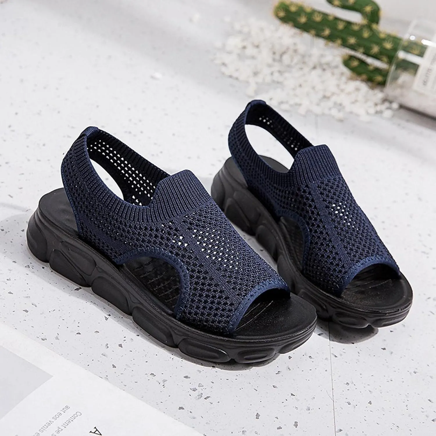 Mesh Breathable Sandals for Women Summer Casual Fish Mouth Open Toe Slip on Wedge Platform Sandals Comfortable Ladies Outdoor Beach Shoes Sandalias
