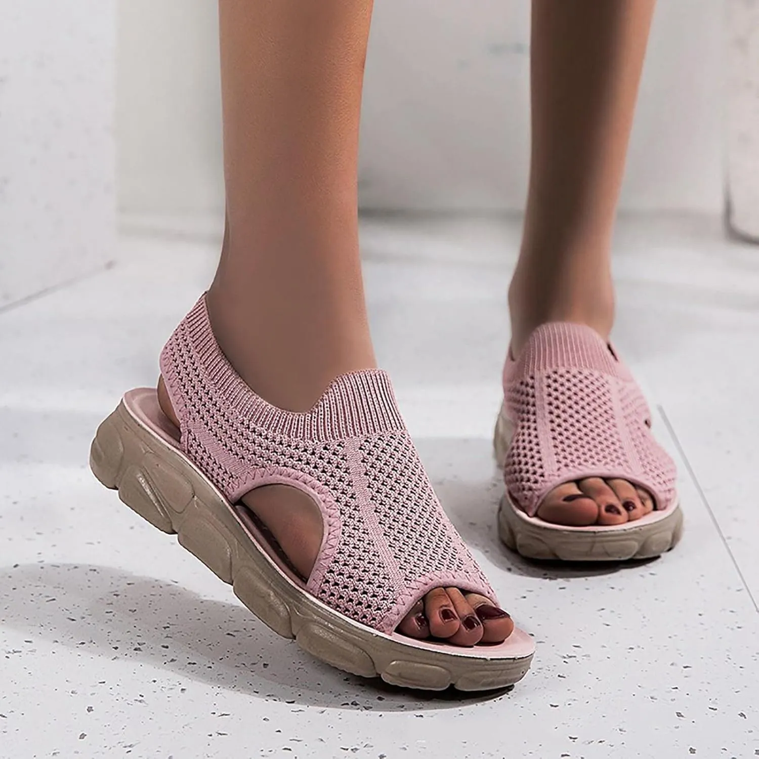 Mesh Breathable Sandals for Women Summer Casual Fish Mouth Open Toe Slip on Wedge Platform Sandals Comfortable Ladies Outdoor Beach Shoes Sandalias