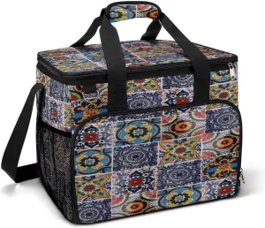 Mexican Talavera Ceramic Tile Pattern Ethnic Folk Cooler Bag, Collapsible Soft Sided Cooler, Large Leakproof Camping Cooler, Portable Travel Cooler for Camping, Road Trips