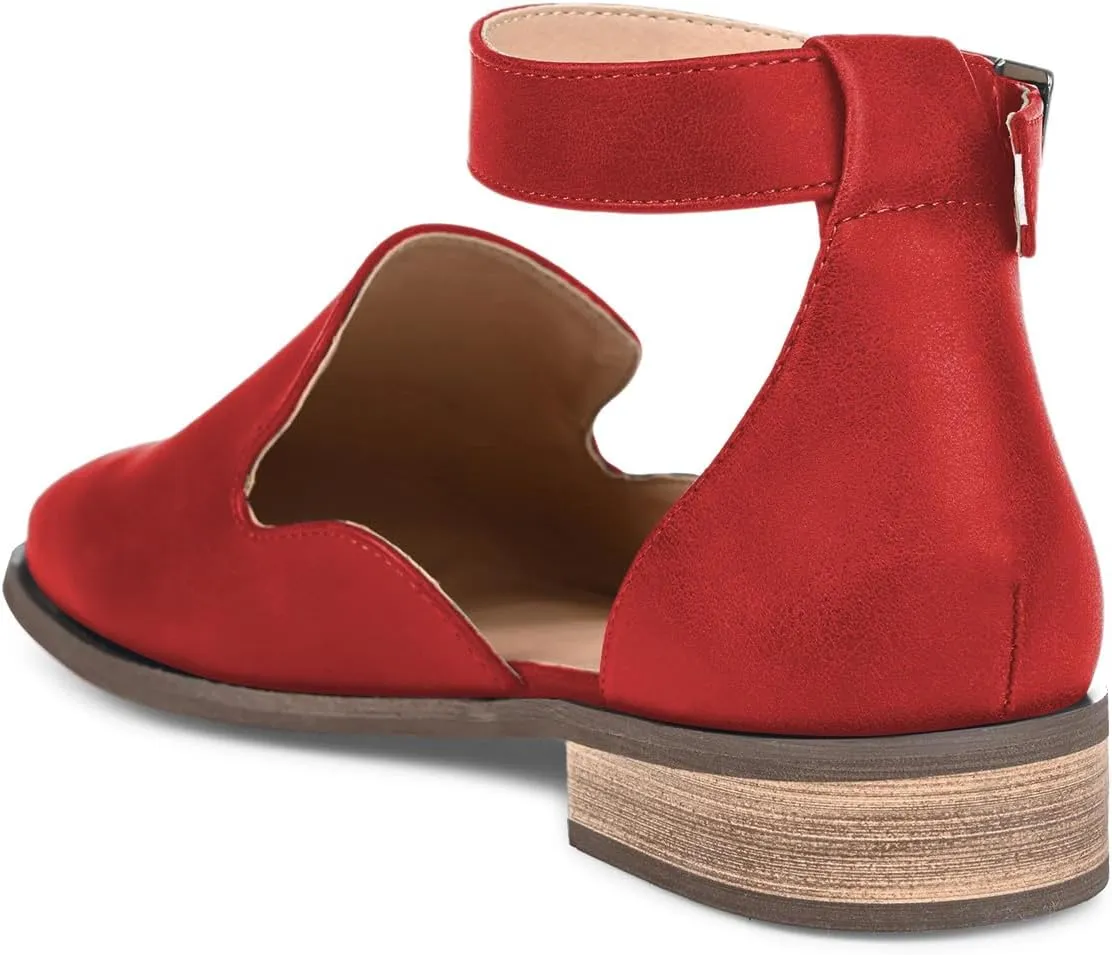 miss left Women's Ankle Strap Roma Sandal Closed Round Toe D'Orsay Flats Cork Stacked Low Heel Casual Travel Daily Wear Shoes Size 4-16 US