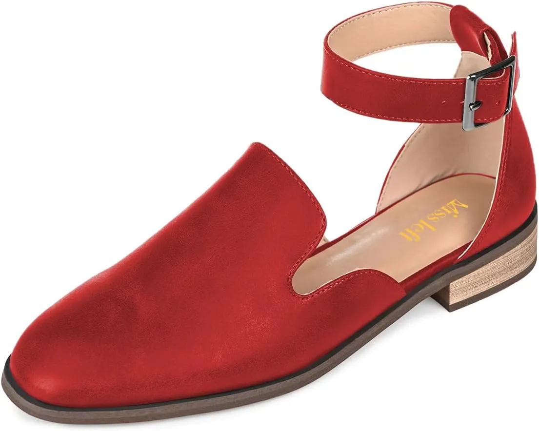 miss left Women's Ankle Strap Roma Sandal Closed Round Toe D'Orsay Flats Cork Stacked Low Heel Casual Travel Daily Wear Shoes Size 4-16 US