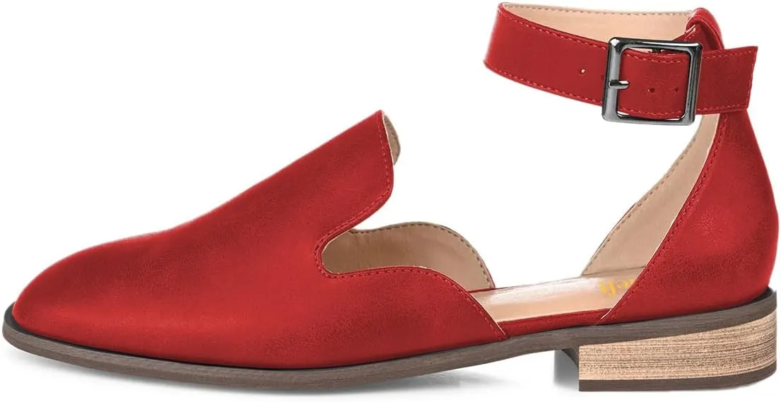 miss left Women's Ankle Strap Roma Sandal Closed Round Toe D'Orsay Flats Cork Stacked Low Heel Casual Travel Daily Wear Shoes Size 4-16 US