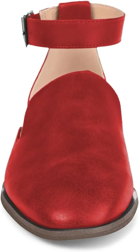 miss left Women's Ankle Strap Roma Sandal Closed Round Toe D'Orsay Flats Cork Stacked Low Heel Casual Travel Daily Wear Shoes Size 4-16 US