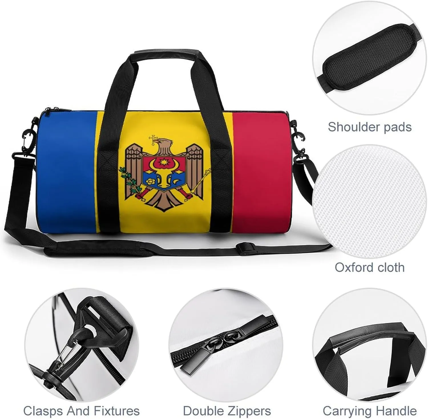 Moldova Flag Travel Gym Duffel Bag for Women Men Dry Wet Separation Carry On Weekender