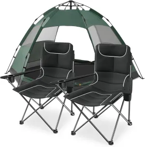 MoNiBloom Camping Chair Set of 2 Compact Backpacking Adjustable Height Folding Chair and 1-2 Person Camping Tent Dome Tents Family Camping Portable Instant Tent for Camping Hiking