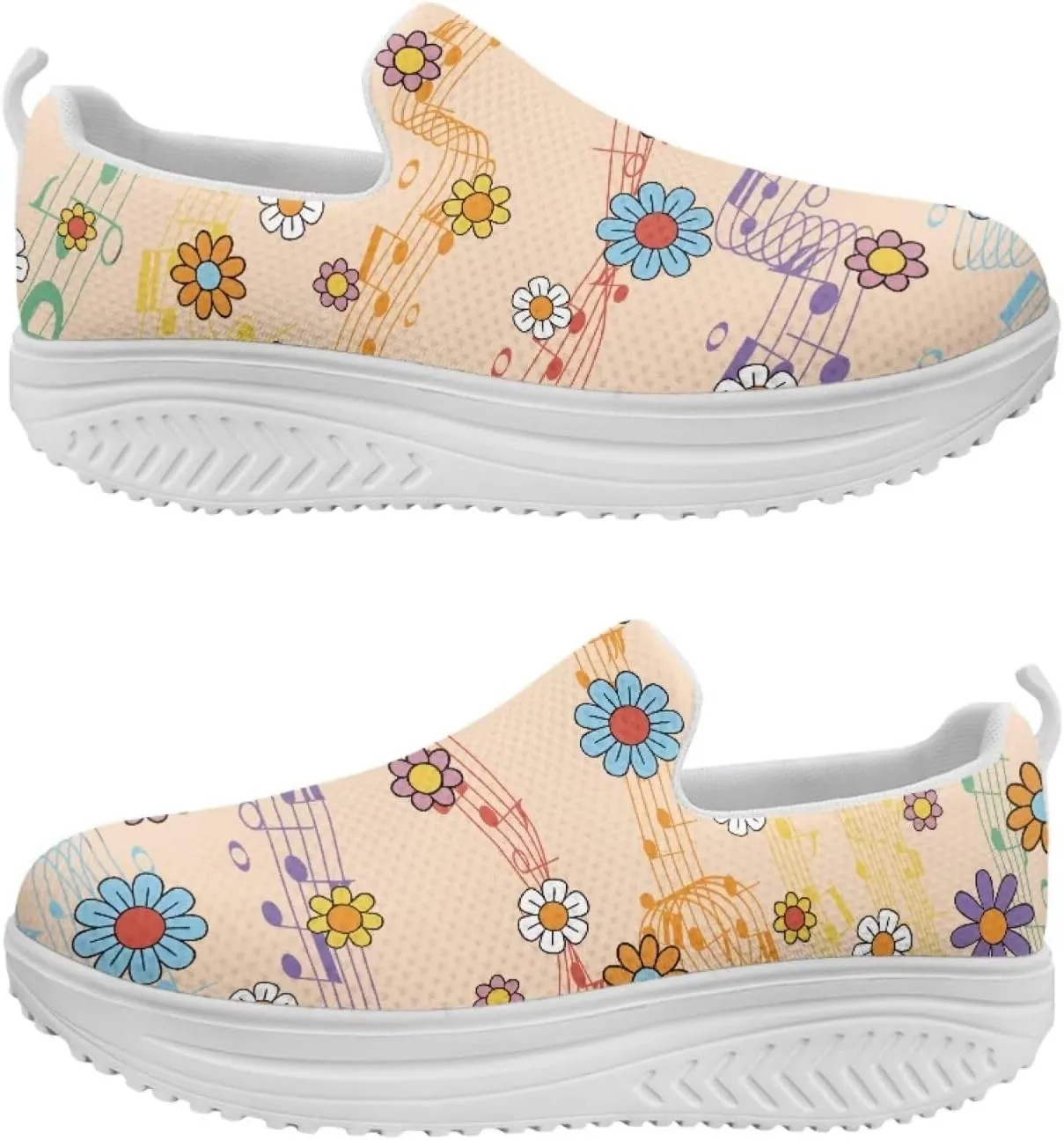 Music Note Womens Walking Sneakers Lightweight Platform Shoes Slip-on Casual Loafer for Outdoor Camping Gym