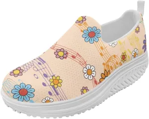 Music Note Womens Walking Sneakers Lightweight Platform Shoes Slip-on Casual Loafer for Outdoor Camping Gym