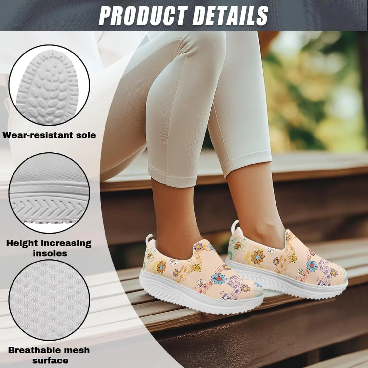 Music Note Womens Walking Sneakers Lightweight Platform Shoes Slip-on Casual Loafer for Outdoor Camping Gym