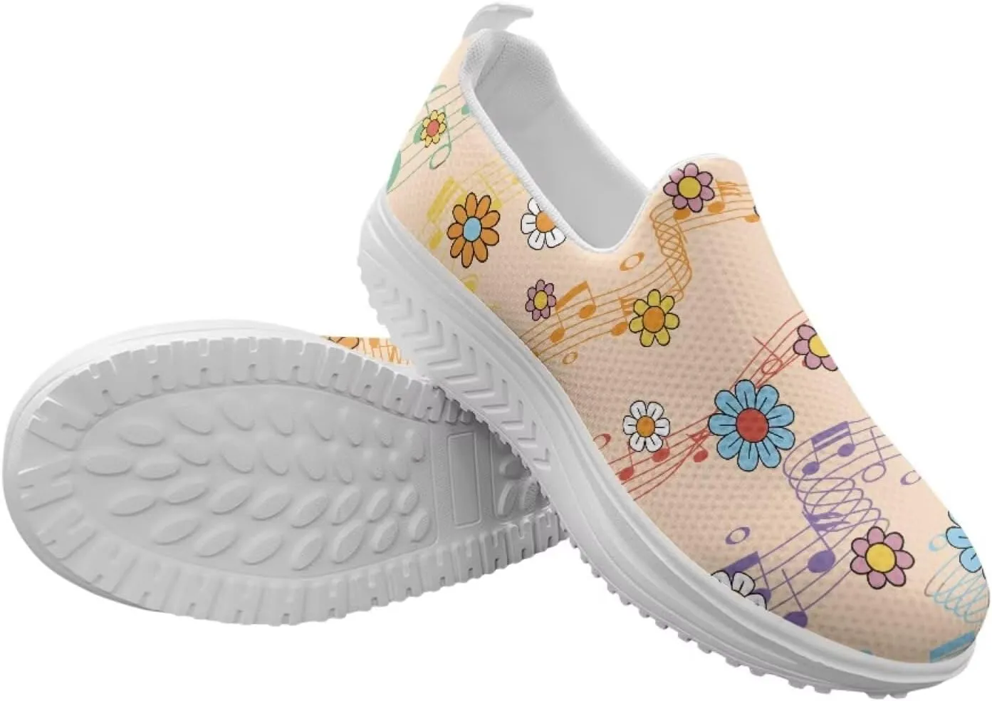 Music Note Womens Walking Sneakers Lightweight Platform Shoes Slip-on Casual Loafer for Outdoor Camping Gym