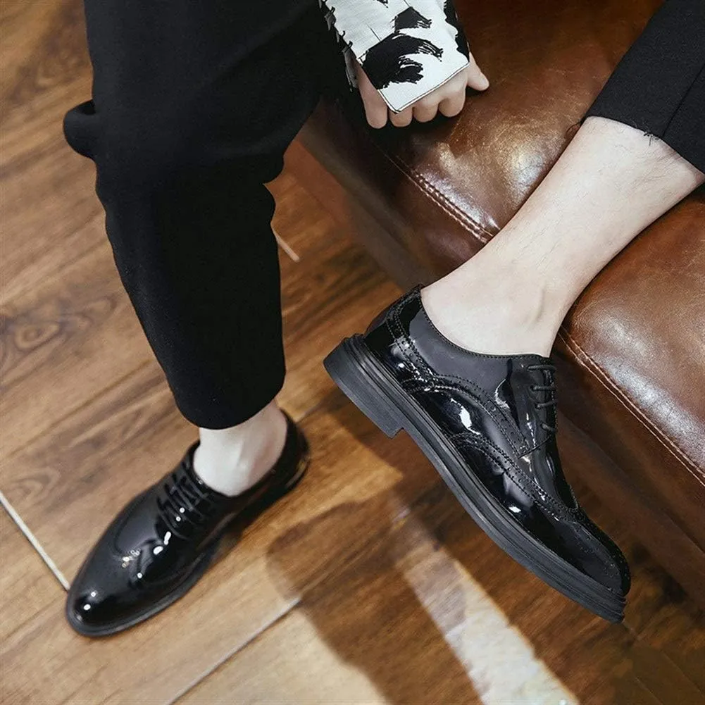 New Dress Oxford for Men Lace Up Wing Tip Brogue Embossed Derby Shoes Vegan Leather Non Slip Anti-Slip Block Heel Low Top Rubber Sole Party