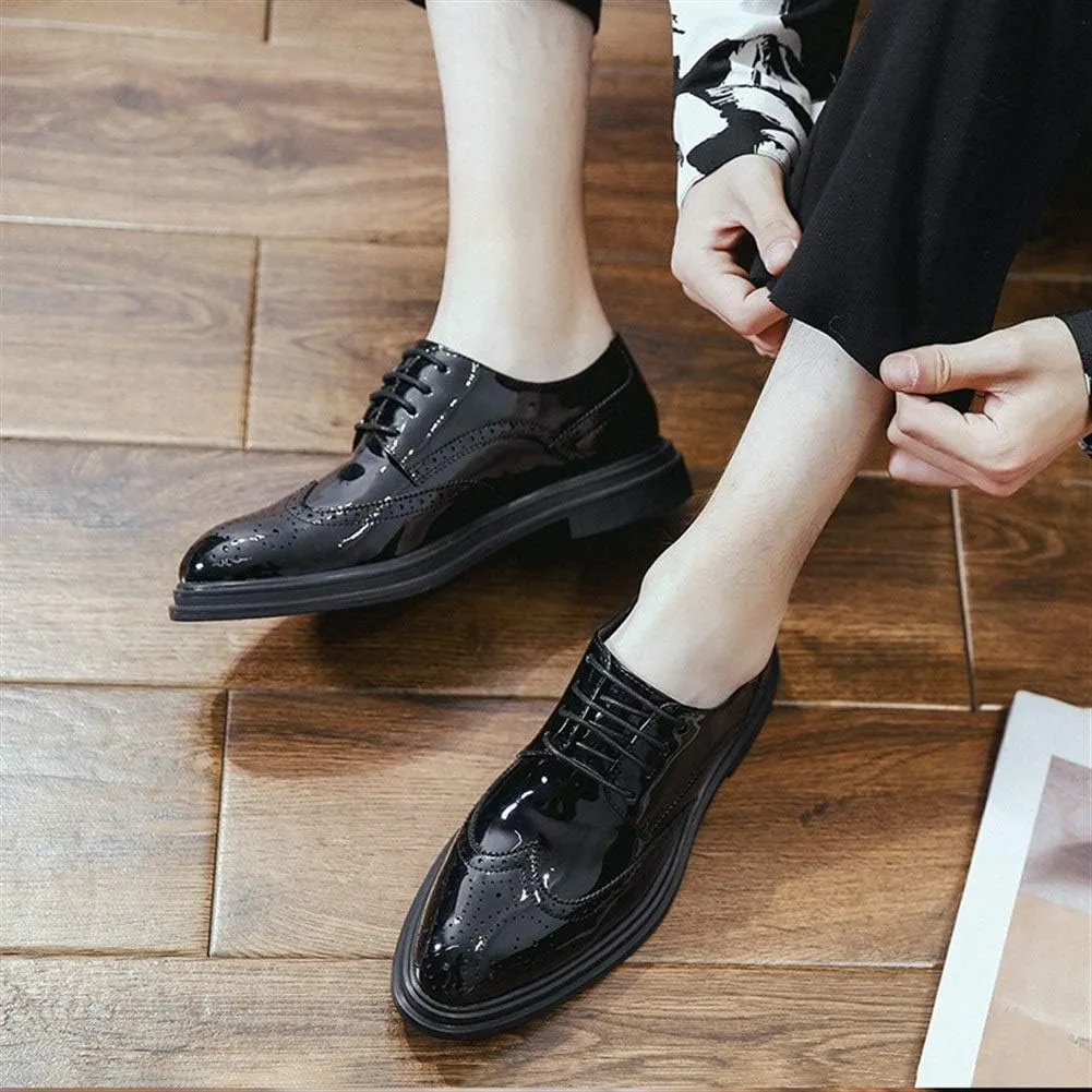 New Dress Oxford for Men Lace Up Wing Tip Brogue Embossed Derby Shoes Vegan Leather Non Slip Anti-Slip Block Heel Low Top Rubber Sole Party